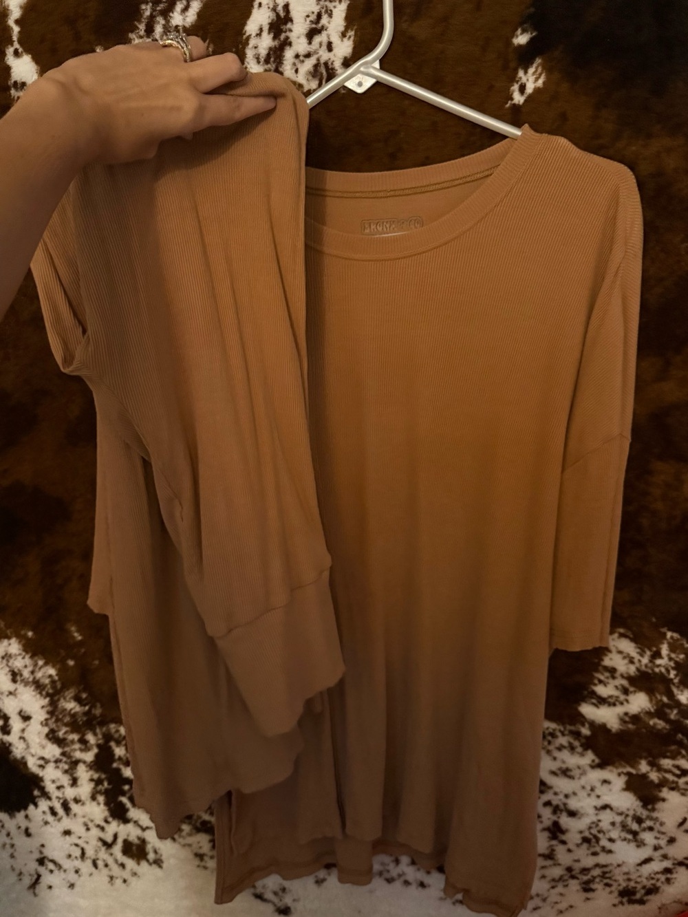 Ribbed oversized Tee & Flare Pant Set - Camel